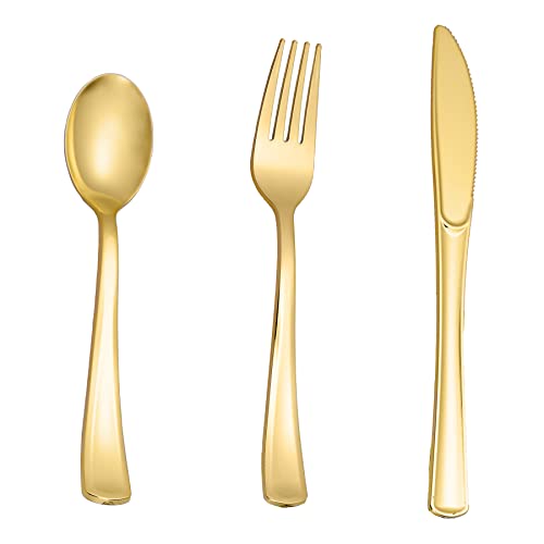Gold Disposable Plastic Cutlery Set - 500 Pieces Forks Knives Spoons for Parties