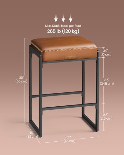 VASAGLE Bar Stools Set of 2, Counter Height, PU Leather, 26-Inch