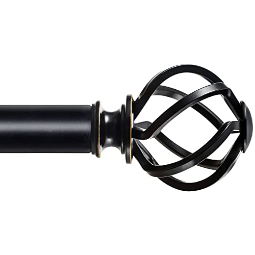 KAMANINA Black Curtain Rod - Extendable 32-144 Inch for Windows - Heavy Duty Drapery Rods with Finials