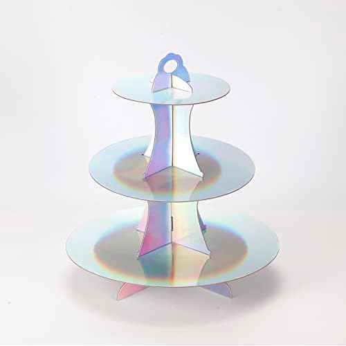 3-Tier Cupcake Stand, Round Rainbow Cake Stand Holder, Tiered DIY Cupcake Stand Tower for Dessert Table Displays, Birthday Theme Party Favors Decoration, Floral Tea Party, 12" W x 12.8" H, Laser