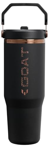 Messi Black 30 oz Insulated Flip Straw Tumbler with Handle - Leakproof Water Bottle