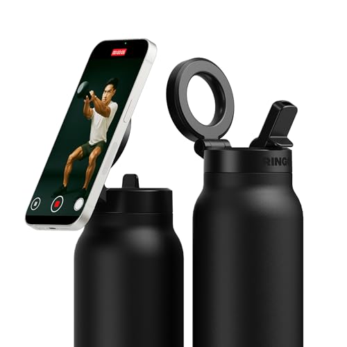 Insulated Water Bottle with Magnetic Phone Mount - 24 oz Black