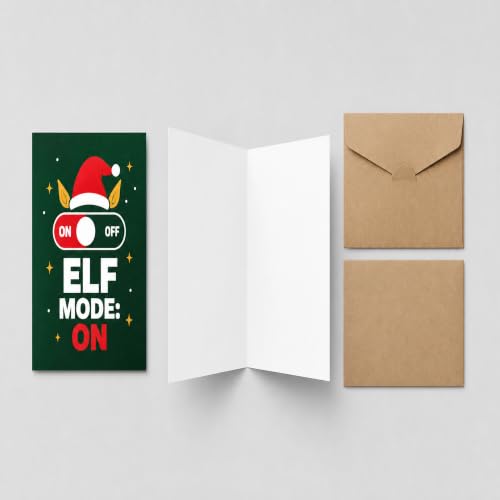 Elf Mode Christmas Card — ON/OFF Switch with Elf Ears, Dark Green 5x7