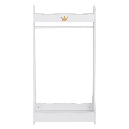 Kids Dress Up Storage Closet with Crown Design - White Wooden Wardrobe