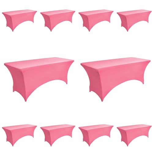 ZarzaaSik 10-Pack 4ft Spandex Table Covers for Rectangular Folding Tables - Wrinkle Resistant Stretch Tight Table Cloths - Fitted Table Protector for Parties, Trade Shows, Banquet, and Wedding