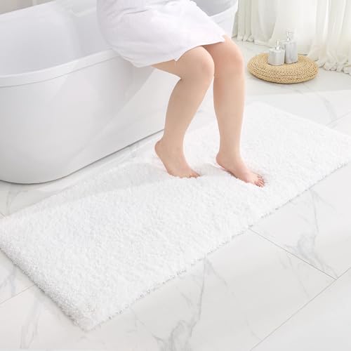 Disolla White Bathroom Runner Rug 24x59 Inches Non-Slip Plush Bath Mat - Extra Thick 1.88"
