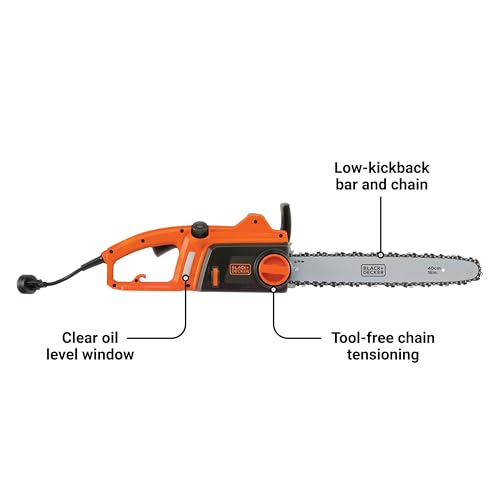 BLACK+DECKER 12 Amp 16-Inch Electric Chainsaw with Tool-Free Tensioning - Corded