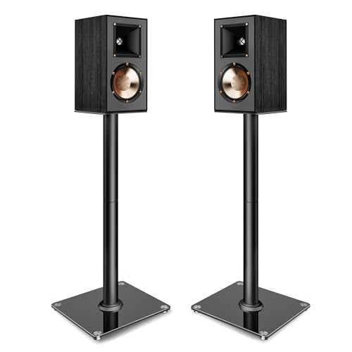 Speaker Stands Pair - 30 Inch Fixed Height, 55 lbs Capacity, Tempered Glass Base
