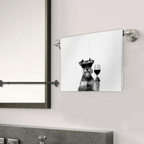 Gifts for Mini Schnauzer Dog Wine Lovers Kitchen Towels Set of 2,