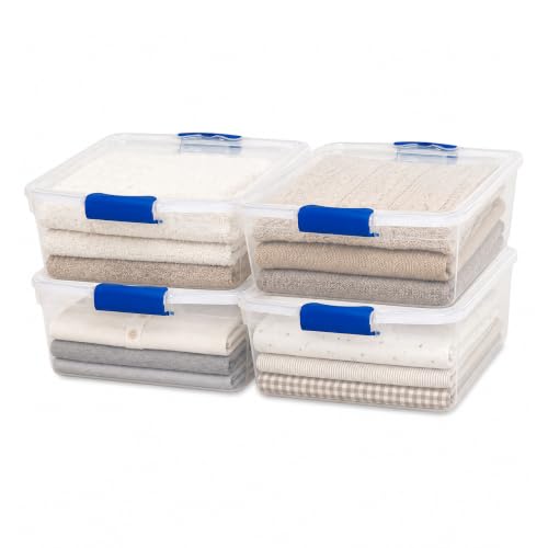 HOMZ 15.5 Qt Clear Plastic Storage Bins with Latching Lid - Blue, 4 Pack