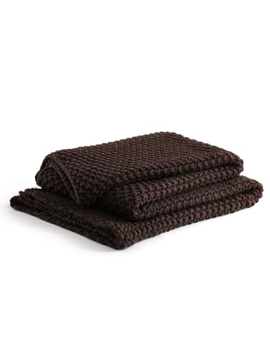 YnM Medium Weight Cotton Chunky Knit Throw Blanket King CA King - Chocolate Brown 80x87 Inches