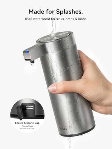 Sunly Silver Touchless Automatic Soap Dispenser - Clog-Free Pump, 0.2s Sensor, USB-C Rechargeable, Stainless Steel Kitchen & Bathroom