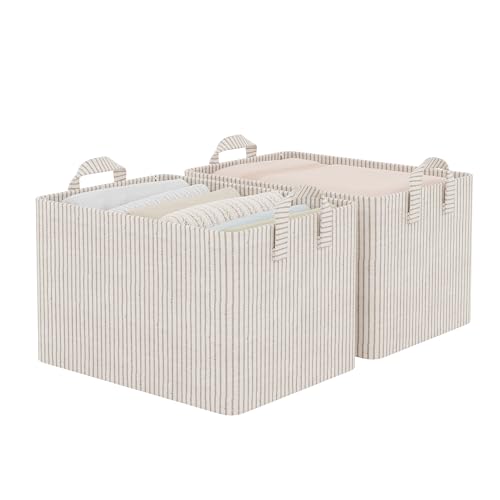 StorageWorks Fabric Storage Bins 16.5 x 12 x 10.25 inches Khaki & Beige Stripes 2-Pack