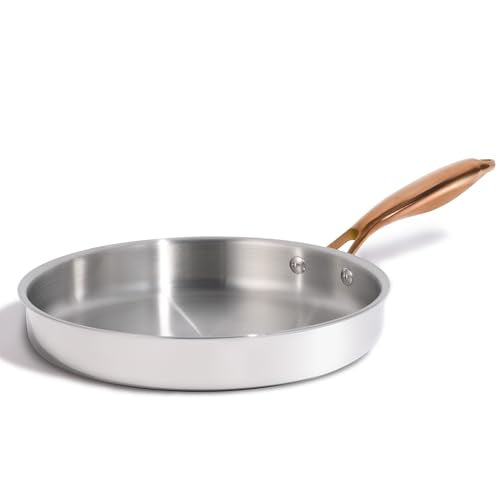 10-Inch Tri-Ply Stainless Steel Frying Pan - Non-Toxic Egg & Omelet Pan - Oven & Induction Safe - Polished Silver - Without Lid