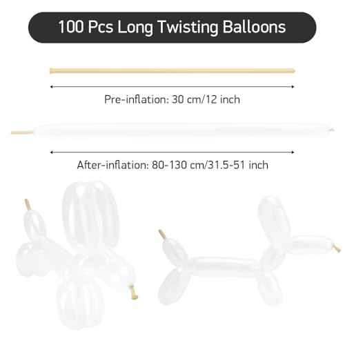 Clear 260 Balloons, Clear Long Balloons 100pcs, Long Balloon for Tying Arch, Transparent Latex Balloon, Back to School Graduation Wedding Birthday Christmas Kid's Party Decorations