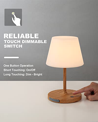 Outdoor Wooden Grain Table Lamp - Waterproof Rechargeable LED, 9.6in