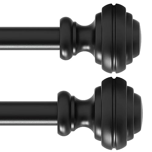 16-84 Inch Black Heavy Duty Adjustable Curtain Rod Set with Finials - 2 Pack