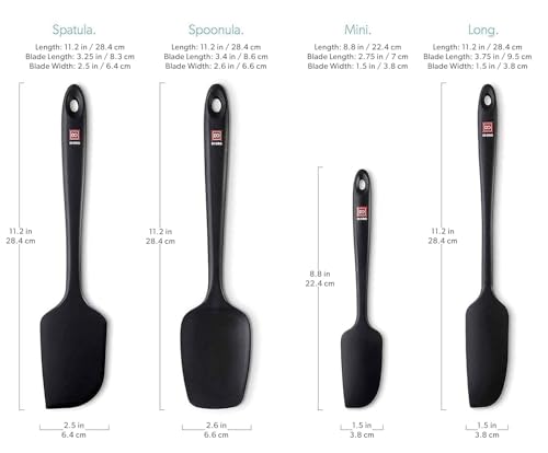Di Oro Black Silicone Spatula Set - Heat-Resistant up to 600°F, 4-Piece Kitchen Tools