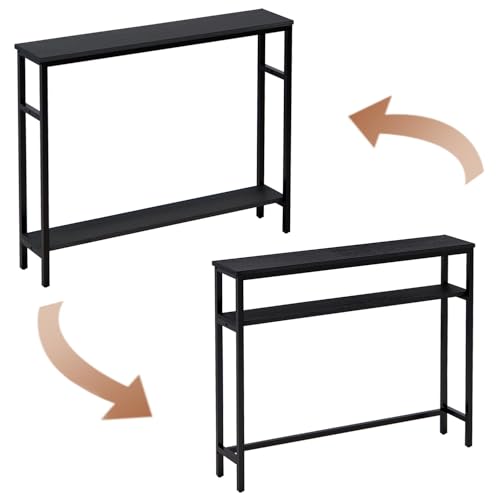 Black Narrow Console Table with Adjustable Shelf - 39.4 Inch Sofa Entry Table