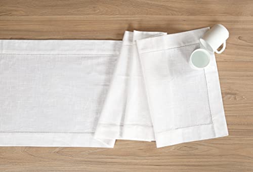 Light & Pro White Cotton Table Runner 16x90 Inches Hemstitched for Dining & Events