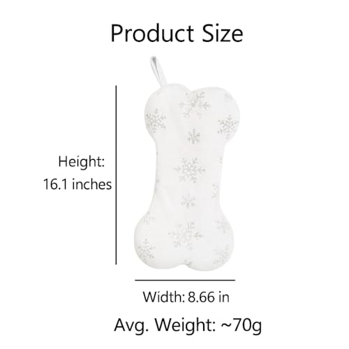 SherryDC White Plush Bone Christmas Stockings for Pet 2 Packs, Snowflake with Silver Foil Stamping, Holiday Hanging Socks for Fireplace Xmas Decor