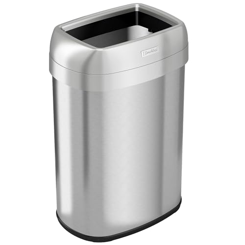 Silver 13 Gallon Open Top Trash Can - Oval Stainless Steel Waste Bin with Odor Filters