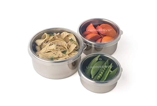U-Konserve Stainless Steel Nesting Food Containers Set of 3 with Clear Silicone Lids - 5, 9, 16 oz