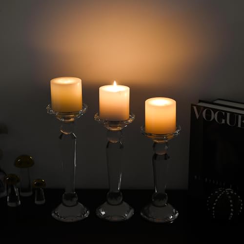 Crystal Taper Candle Holders Set, Clear Dual-Sided 2-in-1
