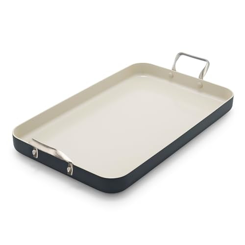 GreenPan 18x11 Inch Ceramic Nonstick Double Burner Griddle Pan, Black - Model Variation