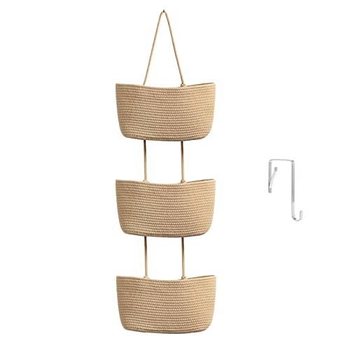 TeoKJ 3-Tier Over-the-Door Woven Jute Storage Basket Wall Organizer
