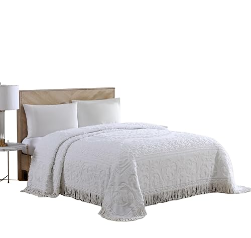 Queen Cotton Chenille Bedspread with Medallion Design - White - Beatrice Home Fashions - Variation: Queen / White