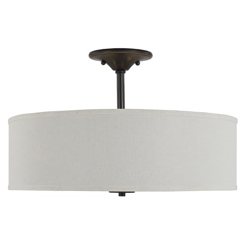 Progress Lighting Inspire Antique Bronze 3-Light Fabric Semi-Flush Ceiling Light with Off-White Linen Shade