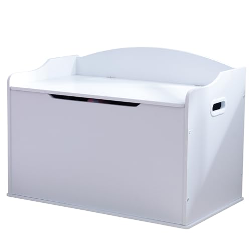 KidKraft Austin Wooden Toy Storage Bench - White, Safety Hinged Lid, Ages 3+