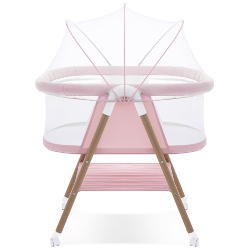 Pink Portable Baby Bassinet 3-in-1 Crib with Mosquito Net & Travel Bag