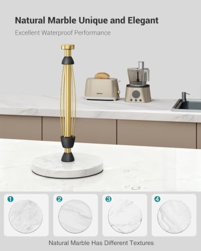 PAROTO Marble Base Gold Paper Towel Holder - One-Hand Tear Countertop Stand (Warm Gold)