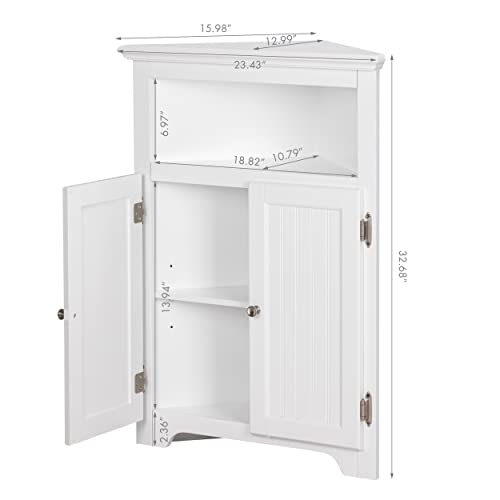 UTEX Corner Bathroom Cabinet with Doors and Adjustable Shelf - White