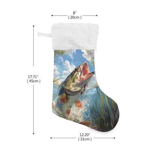 Bass Fish Christmas Stocking Xmas Stocking Decorations for Holiday 17.71 * 12.2 inch