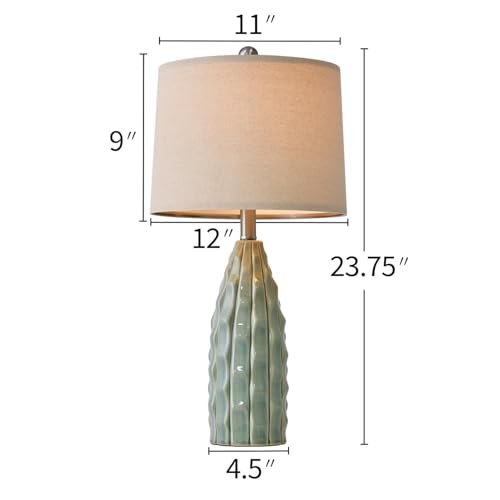 USumkky 23.75-inch Green Ceramic Table Lamp Set of 2 - Farmhouse & Modern Nightstand Decor