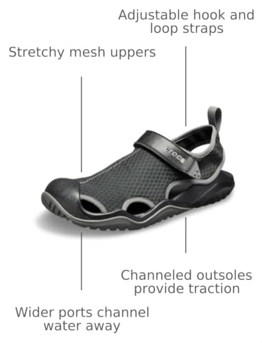 Crocs Men's Swiftwater Mesh Deck Sandals - Black, Size 13, Water-Friendly, Supportive Footwear