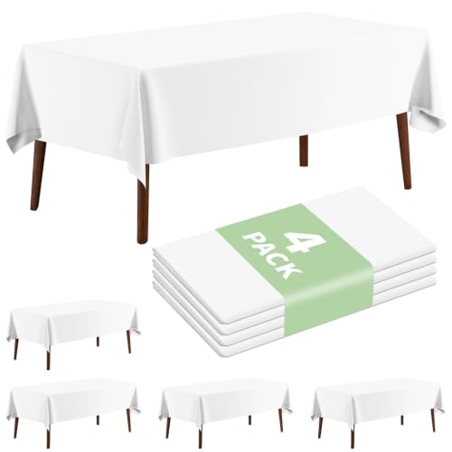 JHDZDHY White Disposable Plastic Tablecloth 54x108 Inches for Indoor & Outdoor Events