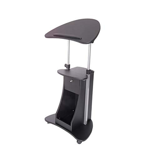 Black Adjustable Height Rolling Laptop Cart with Storage and Locking Casters