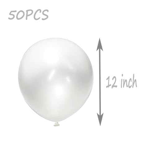 Pearl White Balloons 12 Inch 50PCS Matte Balloons Round Pearlized White Latex Balloons for Wedding Birthday Christmas Baby Shower Anniversary Backdrop White Theme Party Arch Decorations