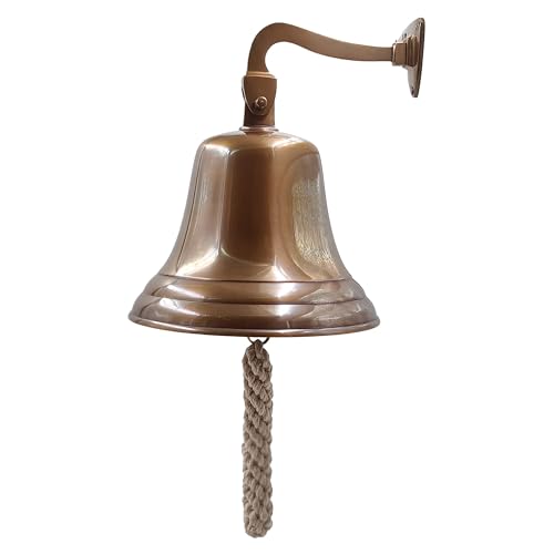 7-inch Solid Brass Wall Mount Ship Bell - Antique Maritime Hanging Bell for Reception, School, Outdoor & Indoor Use by The Metal Magician