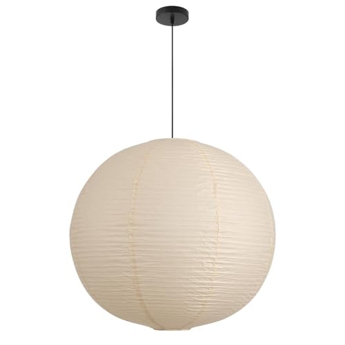 Fivemengo Off-White 23.6in Paper Pendant Light with Adjustable Cord & Canopy — Modern Ceiling Lamp