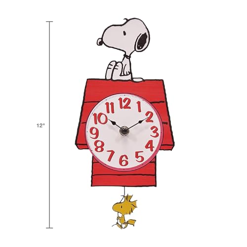 Peanuts Snoopy Doghouse Pendulum Wall Clock - 12 Inch Collectible Wall Decor