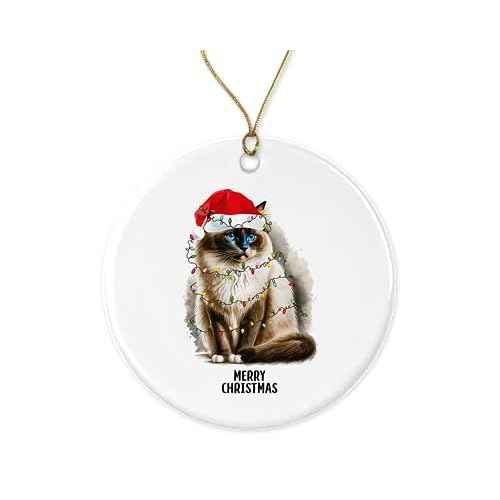 EruditeGifts Merry Christmas Ornament - Ragdoll Cat Keepsake Ornament - Ragdoll Xmas Tree - Ceramic Ornament - Cat Lover Gift Printed on Both Sides