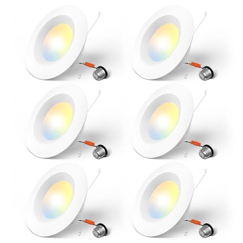 Amico 6 Pack 6 Inch Recessed LED Can Lights with 5 CCT, White, E26 Retrofit Trim Kit