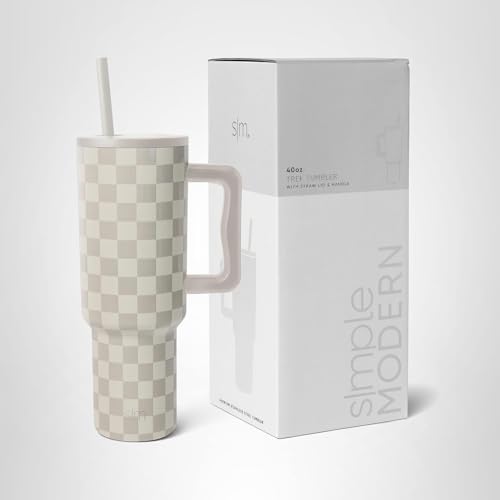Simple Modern 40 oz Trek Tumbler with Handle and Straw Lid | Cup Holder Friendly Insulated Stainless Steel Travel Mug | Checkmate