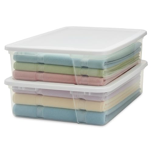 HOMZ Clear Plastic Storage Bins w/Snaplock Lids, 28 Qt, White, 2 Pack