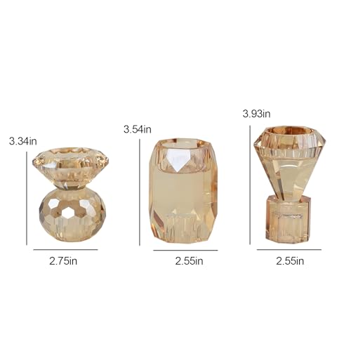Champagne Amber Crystal Candle Holders Set of 3 for Weddings & Parties